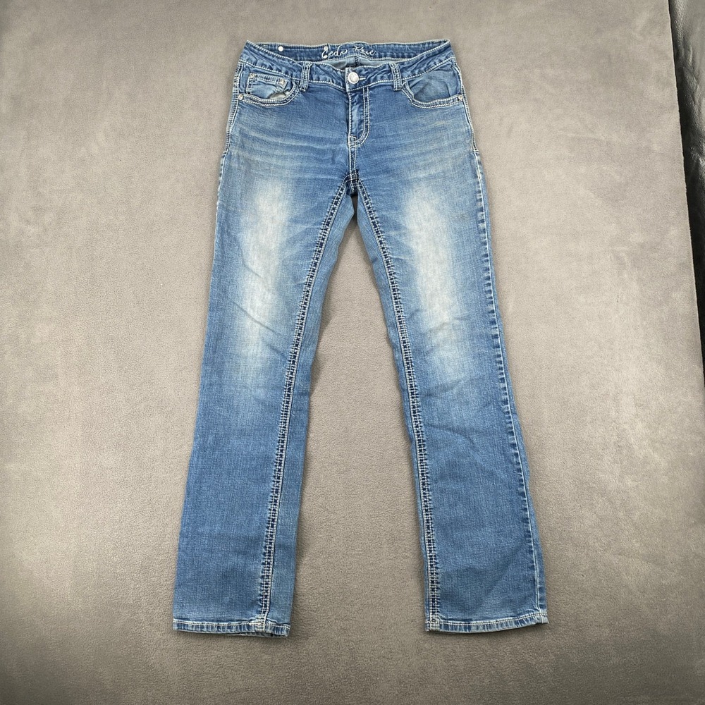 Cedar Rose W29 L34 Blue Denim Straight Leg Embroidered Rhinestone Jeans Y2K